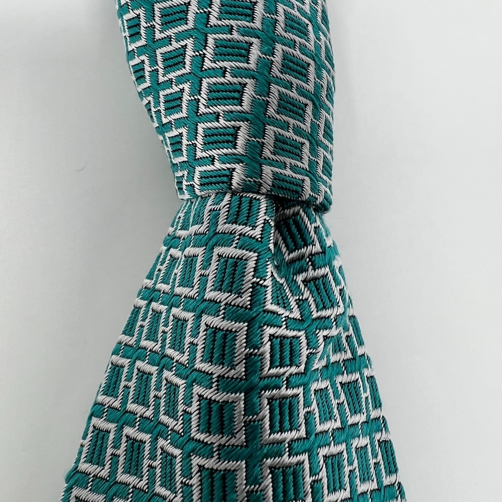 Versace Collection Men's 100% Silk Tie Squares Green/Silver Vintage NWT‎